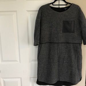 Madewell Grey Wool and Leather Dress